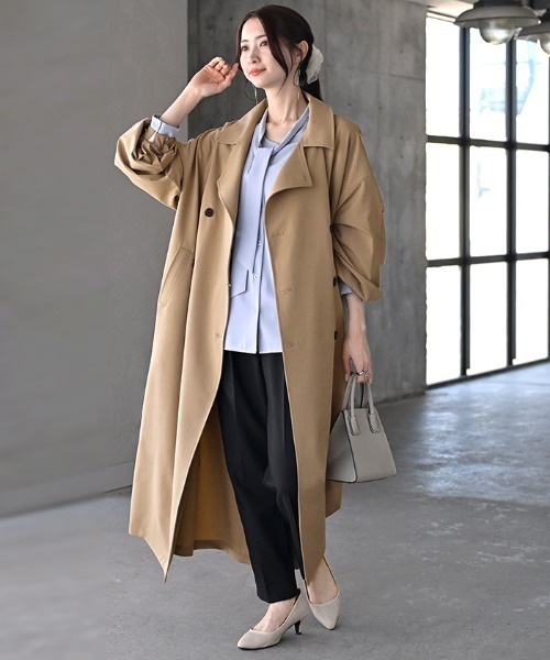 HUG.U(ハグユー)の「花粉防止・撥水 ロングトレンチコート(トレンチコート・レディース・ブラック/アイボリー/ベージュ・FREE)」の16枚目の写真