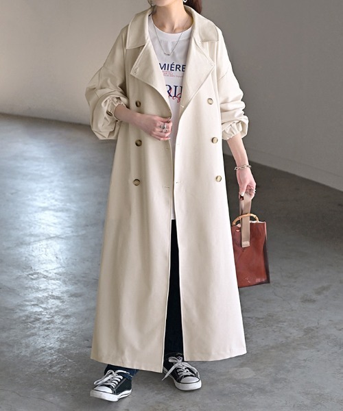 HUG.U(ハグユー)の「花粉防止・撥水 ロングトレンチコート(トレンチコート・レディース・ブラック/アイボリー/ベージュ・FREE)」の11枚目の写真