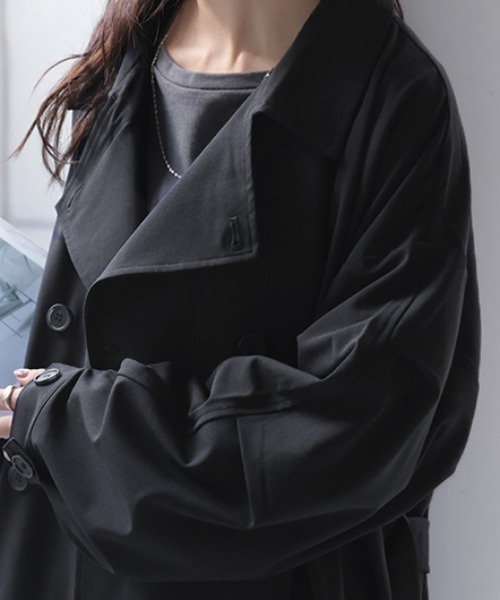 HUG.U(ハグユー)の「花粉防止・撥水 ロングトレンチコート(トレンチコート・レディース・ブラック/アイボリー/ベージュ・FREE)」の16枚目の写真
