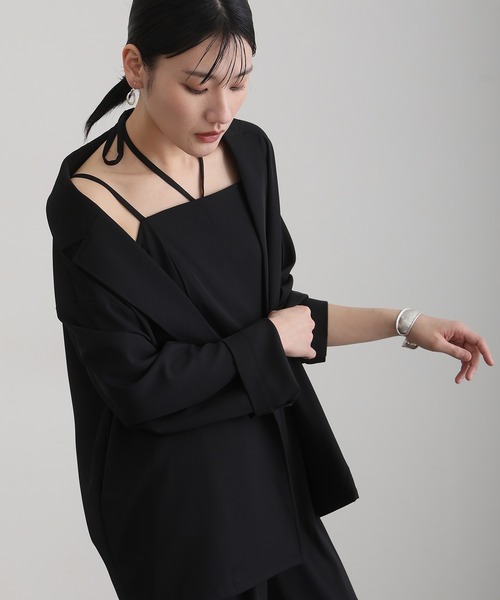 atlo(アトロ)の「セットアップ パンツドレス 結婚式 二次会&ワイドパンツ オールインワン チェーンネックカットセレモニー フォーマル ロング丈 オケージョンドレス お呼ばれ 同窓会 成人式 (パンツドレス・レディース・ブラック/カーキ/ブルー・S/M)」の4枚目の写真