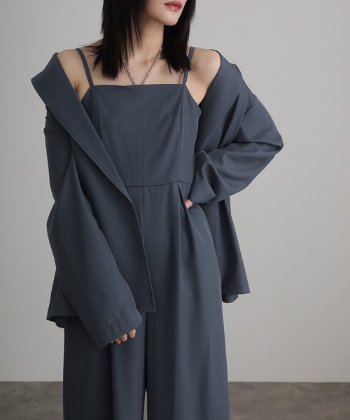 atlo(アトロ)の「セットアップ パンツドレス 結婚式 二次会&ワイドパンツ オールインワン チェーンネックカットセレモニー フォーマル ロング丈 オケージョンドレス お呼ばれ 同窓会 成人式 (パンツドレス・レディース・ブラック/カーキ/ブルー・S/M)」の9枚目の写真