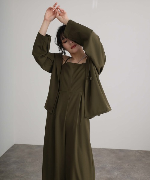 atlo(アトロ)の「セットアップ パンツドレス 結婚式 二次会&ワイドパンツ オールインワン チェーンネックカットセレモニー フォーマル ロング丈 オケージョンドレス お呼ばれ 同窓会 成人式 (パンツドレス・レディース・ブラック/カーキ/ブルー・S/M)」の11枚目の写真