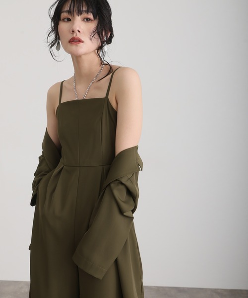 atlo(アトロ)の「セットアップ パンツドレス 結婚式 二次会&ワイドパンツ オールインワン チェーンネックカットセレモニー フォーマル ロング丈 オケージョンドレス お呼ばれ 同窓会 成人式 (パンツドレス・レディース・ブラック/カーキ/ブルー・S/M)」の12枚目の写真