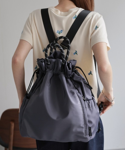 sakishimatokyo（サキシマトーキョー）の「【3WAY】巾着型 ユーティリティバッグ/バックパック/ショルダー（バックパック/リュック・レディース・ブラック/アイボリー/グレー/カーキ/ベージュ・FREE）」の13枚目の写真