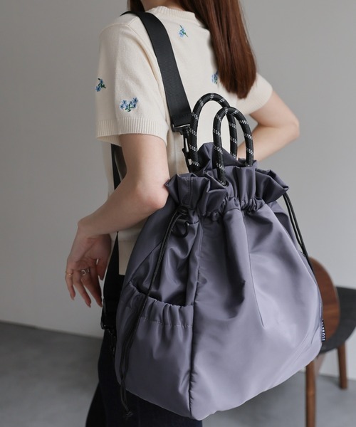 sakishimatokyo（サキシマトーキョー）の「【3WAY】巾着型 ユーティリティバッグ/バックパック/ショルダー（バックパック/リュック・レディース・ブラック/アイボリー/グレー/カーキ/ベージュ・FREE）」の11枚目の写真