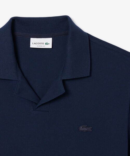 L★美品★LACOSTE★オープンカラーシャツ★ブラック★COOLMAX★半袖 LACOSTE ラコステ クールマックスブレンド鹿の子地半袖シャツ