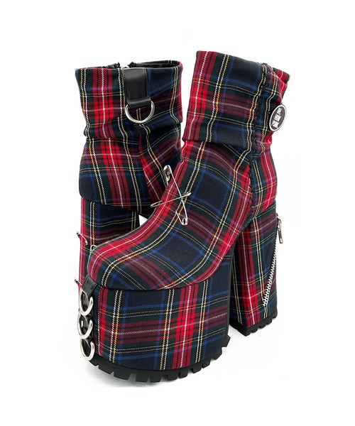 フランス　アンティーク　Xバックチェック　プロフ必読 タータンチェック 厚底ミドルブーツ Charla Tedrick│Jeffrey Campbell