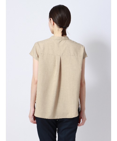 SUIT SQUARE（スーツスクエア）の「ボウタイブラウス フレンチスリーブ ウォッシャブル 撥水 リネンライク 無地（シャツ/ブラウス・レディース・ネイビー系/ベージュ系/オレンジ系・38(9号)）」の7枚目の写真