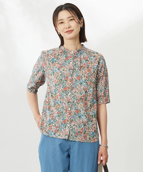 【新品】＊ジェイプレス＊　バンドカラーブラウス　トップス J.PRESS ブラウス シャツ 「洗える」セルロース チェック バンド