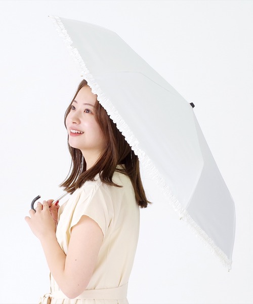 nifty colors(ニフティーカラーズ)の「【日傘 晴雨兼用】sun shade frillmini 50㎝(折りたたみ傘・レディース・ブラック/ホワイト/ベージュ/ネイビー・FREE)」の8枚目の写真