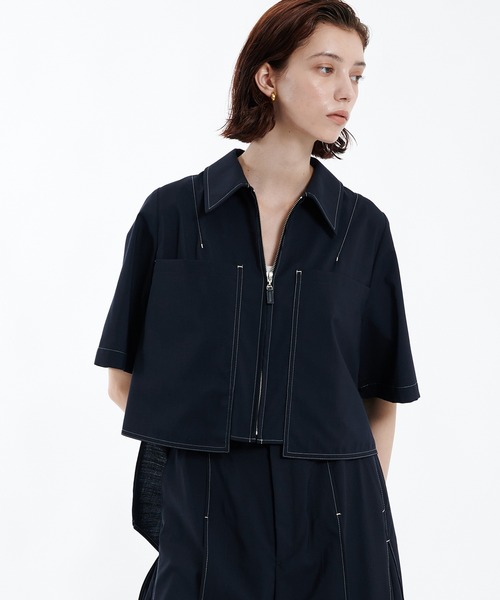 美品PUBLIC TOKYO ドライトロスリットシャツ　半袖シャツ　今季 ドライトロスリットシャツ(1 BEIGE): : ウィメンズ｜PUBLIC