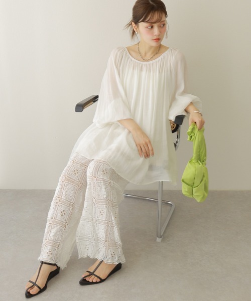 RE Crochet Tiered Pants 5 レースパンツ crochet lace semi wide pants /クロシェ レース セミワイド