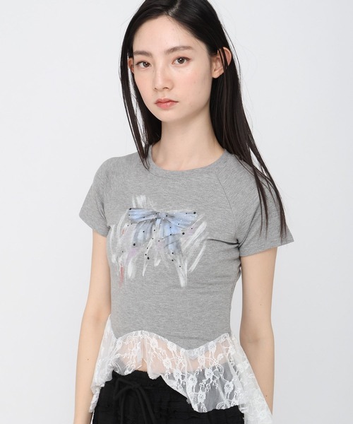 3.3 Field Trip （3.3フィールドトリップ）の「3.3 Field Trip／リボンプリントフリルT（Tシャツ/カットソー・レディース・ホワイト/グレー/ブラック・FREE）」の3枚目の写真