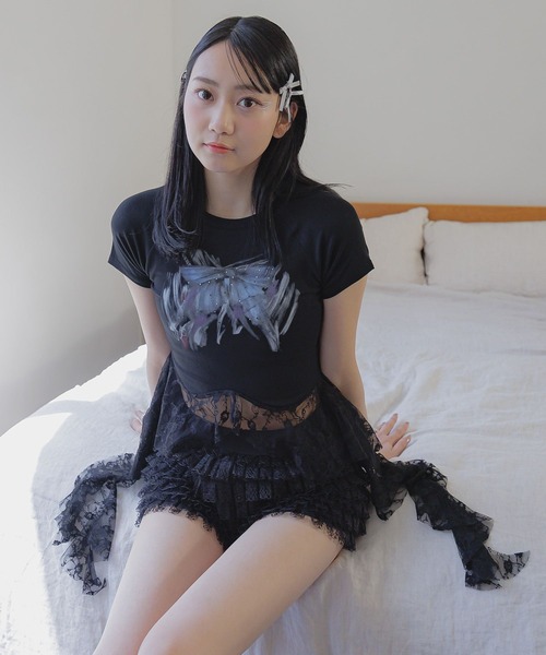 3.3 Field Trip （3.3フィールドトリップ）の「3.3 Field Trip／リボンプリントフリルT（Tシャツ/カットソー・レディース・ホワイト/グレー/ブラック・FREE）」の18枚目の写真