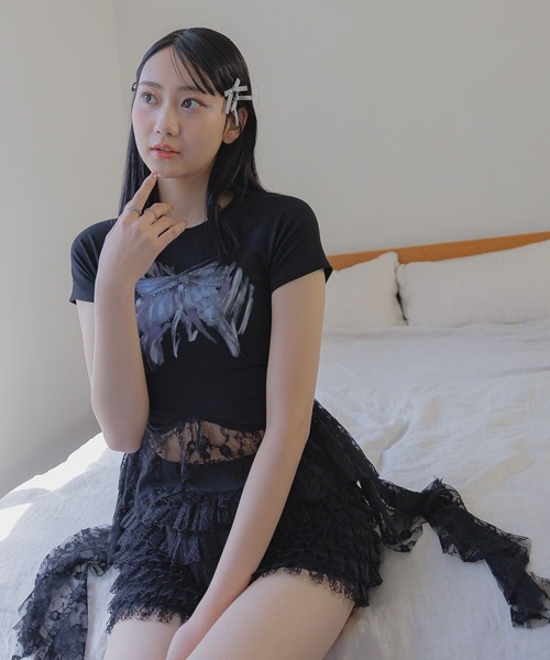 3.3 Field Trip （3.3フィールドトリップ）の「3.3 Field Trip／リボンプリントフリルT（Tシャツ/カットソー・レディース・ホワイト/グレー/ブラック・FREE）」の19枚目の写真