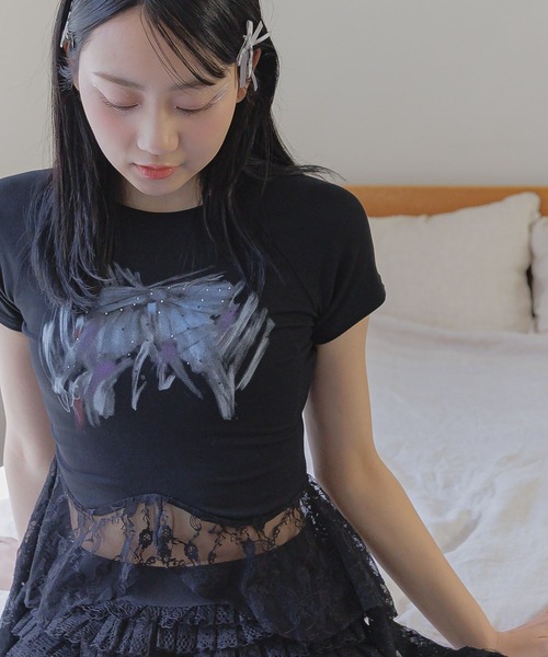 3.3 Field Trip （3.3フィールドトリップ）の「3.3 Field Trip／リボンプリントフリルT（Tシャツ/カットソー・レディース・ホワイト/グレー/ブラック・FREE）」の20枚目の写真