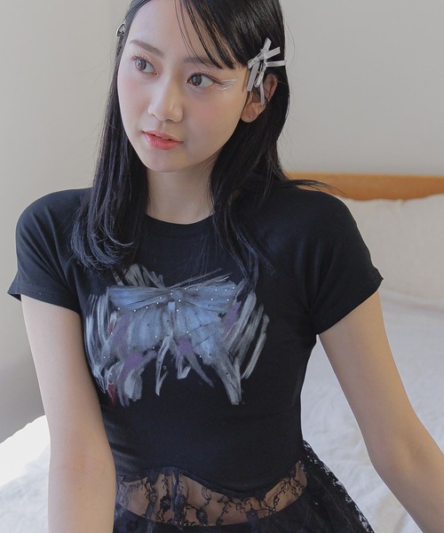 3.3 Field Trip （3.3フィールドトリップ）の「3.3 Field Trip／リボンプリントフリルT（Tシャツ/カットソー・レディース・ホワイト/グレー/ブラック・FREE）」の21枚目の写真