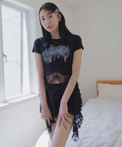 3.3 Field Trip （3.3フィールドトリップ）の「3.3 Field Trip／リボンプリントフリルT（Tシャツ/カットソー・レディース・ホワイト/グレー/ブラック・FREE）」の22枚目の写真