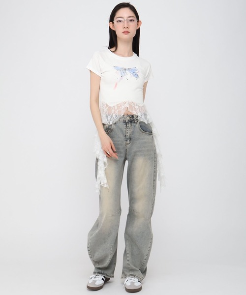 3.3 Field Trip （3.3フィールドトリップ）の「3.3 Field Trip／リボンプリントフリルT（Tシャツ/カットソー・レディース・ホワイト/グレー/ブラック・FREE）」の13枚目の写真