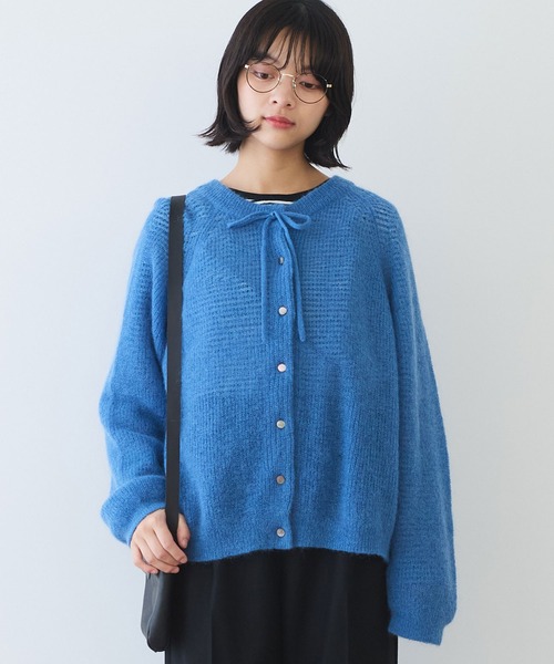 bulle de savon（ビュルデサボン）の「ふわふわ ribon ニットカーディガン（カーディガン/ボレロ・レディース・ブルー/イエロー/ブラウン・FREE）」の3枚目の写真