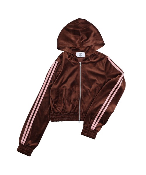 【新品未着用】jouetie ベロアコンパクトライン ZIP フーディ ブラウン ベロアコンパクトラインZIPフーディ【セットアップ対応】冬服 ジップ
