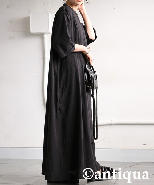 antiqua（アンティカ）の「タックデザインワンピース（ワンピース・レディース・カーキ/ブラック・ONESIZE）」の4枚目の写真