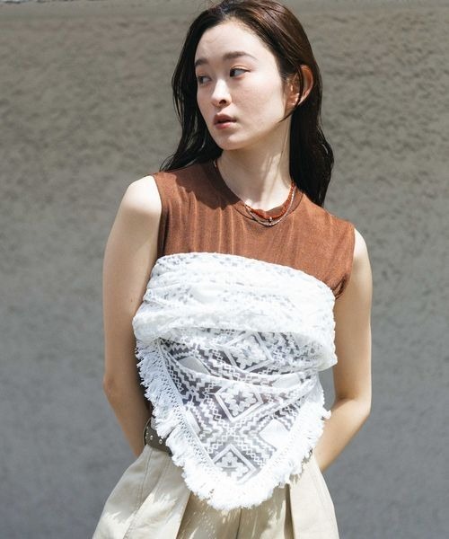 JEANASIS(ジーナシス)の「フリンジレーススカーフ/497071(バンダナ/スカーフ・レディース・ブラック/ホワイト・FREE)」の1枚目の写真