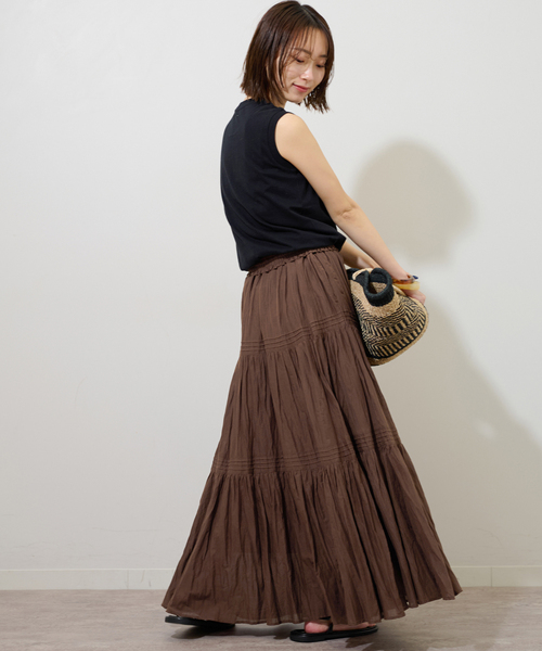 JOURNAL STANDARD relume（ジャーナルスタンダード　レリューム）の「《WEB限定追加4》コットンボイルクリンクルティアードスカート（スカート・レディース・ホワイト/ブラウン/ブラック・FREE）」の10枚目の写真