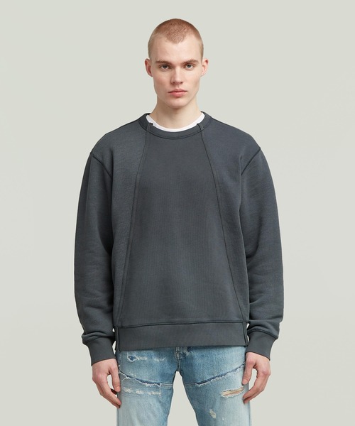 セール】Wash Panel Sweater/ヴィンテージライクウォッシュ加工パネル 