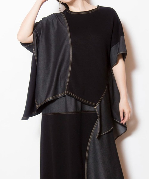 OSMOSIS(オズモーシス)の「切替アシンメトリーTシャツ(Tシャツ/カットソー・レディース・ブラック/ブルー・ONE SIZE)」の1枚目の写真