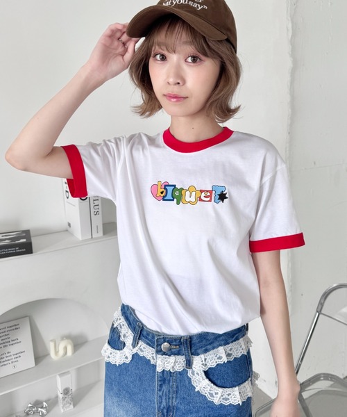 ★MEDM★ ロゴ カジュアル カラフルネオン 半袖Tシャツ/送料込 ネオンカラー 半袖 ロゴ Vライン Tシャツ ミニ丈 120cm〜185cm 9