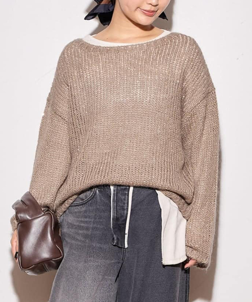 journal standard L'essage（ジャーナルスタンダードレサージュ）の「《追加》モヘヤMIXスパンコールプルオーバー（ニット/セーター・レディース・チャコールグレー/グレー/ベージュ・FREE）」の3枚目の写真