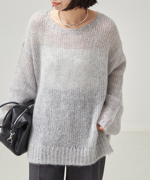 【2024AW】L'ESSAGE モヘヤMIXスパンコールプルオーバー ニット 追加》モヘヤMIXスパンコールプルオーバー（ニット/セーター