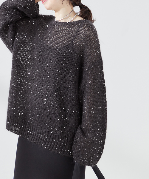 journal standard L'essage（ジャーナルスタンダードレサージュ）の「《追加》モヘヤMIXスパンコールプルオーバー（ニット/セーター・レディース・チャコールグレー/グレー/ベージュ・FREE）」の5枚目の写真