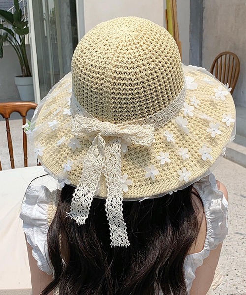TONE SELECT GOODS(トーンセレクトグッズ)の「pur chouchou/チュール フラワー リボン 麦わら帽子 P4487(ハット・レディース・ベージュ/ブラウン・FREE)」の2枚目の写真