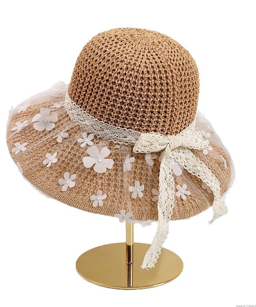 TONE SELECT GOODS(トーンセレクトグッズ)の「pur chouchou/チュール フラワー リボン 麦わら帽子 P4487(ハット・レディース・ベージュ/ブラウン・FREE)」の3枚目の写真
