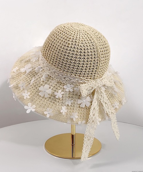 TONE SELECT GOODS(トーンセレクトグッズ)の「pur chouchou/チュール フラワー リボン 麦わら帽子 P4487(ハット・レディース・ベージュ/ブラウン・FREE)」の4枚目の写真