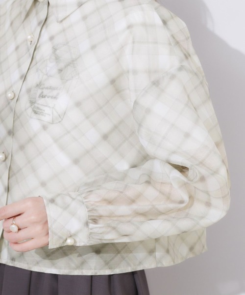 couture brooch(クチュールブローチ)の「【洗える・秋まで使える】パール調ボタンシアーシャツ(シャツ/ブラウス・レディース・ベージュ系その他4/グレー/ブラック/アイボリー・38/42)」の10枚目の写真