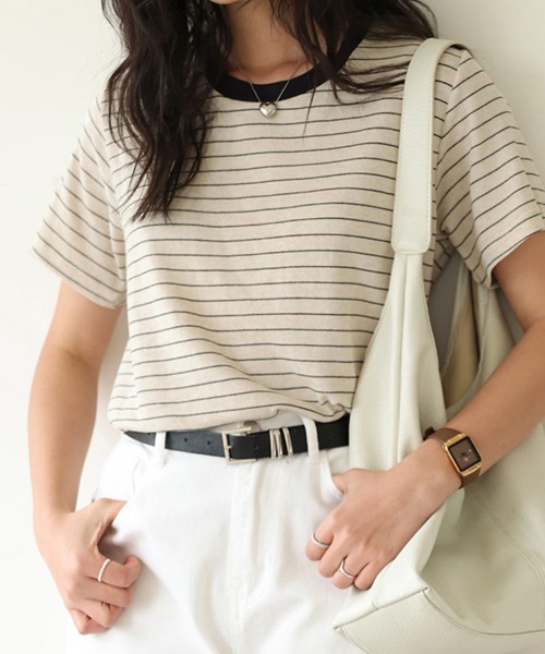 Doux Belle(ドゥーベル)の「ラウンドネックベーシックTシャツ(Tシャツ/カットソー・レディース・オフホワイト/グレー/ホワイト/ベージュ/ネイビー・MEDIUM)」の7枚目の写真