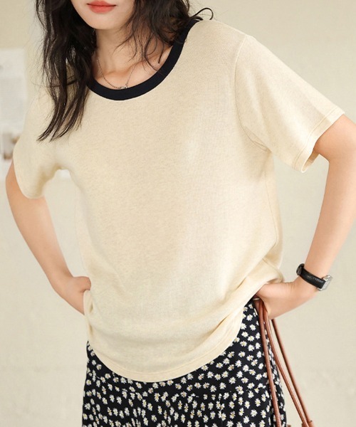 Doux Belle(ドゥーベル)の「ラウンドネックベーシックTシャツ(Tシャツ/カットソー・レディース・オフホワイト/グレー/ホワイト/ベージュ/ネイビー・MEDIUM)」の14枚目の写真