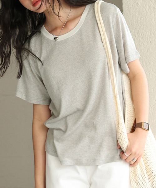 Doux Belle(ドゥーベル)の「ラウンドネックベーシックTシャツ(Tシャツ/カットソー・レディース・オフホワイト/グレー/ホワイト/ベージュ/ネイビー・MEDIUM)」の16枚目の写真