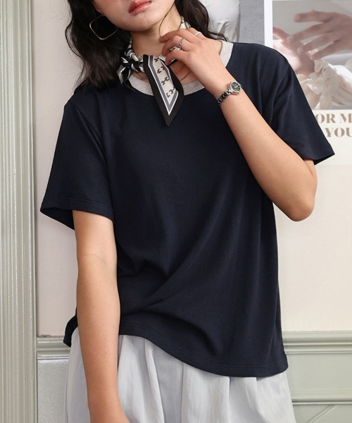 Doux Belle(ドゥーベル)の「ラウンドネックベーシックTシャツ(Tシャツ/カットソー・レディース・オフホワイト/グレー/ホワイト/ベージュ/ネイビー・MEDIUM)」の18枚目の写真