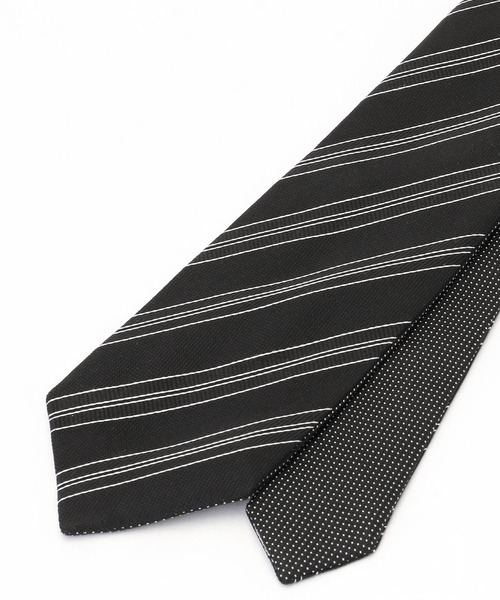 MONSIEUR NICOLE（ムッシュニコル）の「ストライプ/ピンドット リバーシブルネクタイ（ネクタイ・メンズ・ブラック/サックスブルー/ホワイト/ネイビー・FREE）」の3枚目の写真