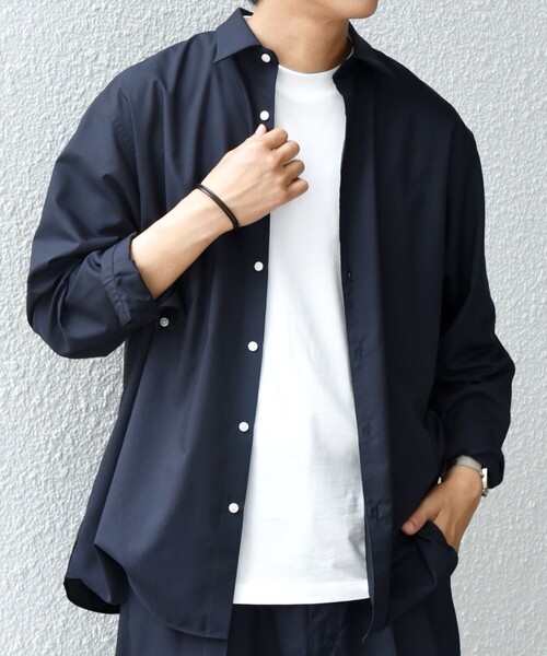 SHIPS any（シップス エニィ）の「LIM BLESS ソリッド/ストライプ レギュラーカラー シャツ(セットアップ対応)◇（シャツ/ブラウス・メンズ・ネイビー/カーキ/ホワイト/チャコールグレー/ダークグレー/グレー/ダークネイビー/コバルトブルー・LARGE/X-LARGE/SMALL/MEDIUM）」の7枚目の写真