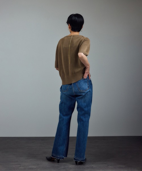 SALON adam et rope'（サロン アダム エ ロペ）の「ドライコットンハーフスリーブメタルボタンカーディガン（カーディガン/ボレロ・レディース・ブラック/オフホワイト/キャメル・FREE）」の12枚目の写真