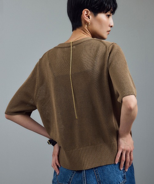 SALON adam et rope'（サロン アダム エ ロペ）の「ドライコットンハーフスリーブメタルボタンカーディガン（カーディガン/ボレロ・レディース・ブラック/オフホワイト/キャメル・FREE）」の16枚目の写真