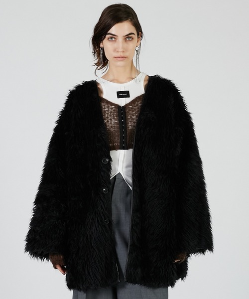 フロックス リバーシブル　ファー付き黒コート 楽天市場】コート ジャケット フォックス リアルファー アウター