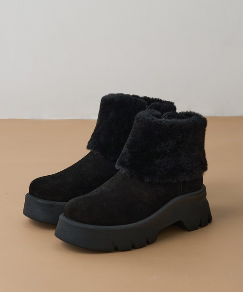 MOHI(モヒ)の「【MOHI】ファー付きムートンブーツ AFELPADO/R.MUTON GU1-3941211-AF-MU(ブーツ・レディース・キャメル/ブラック・38/36/37)」の1枚目の写真