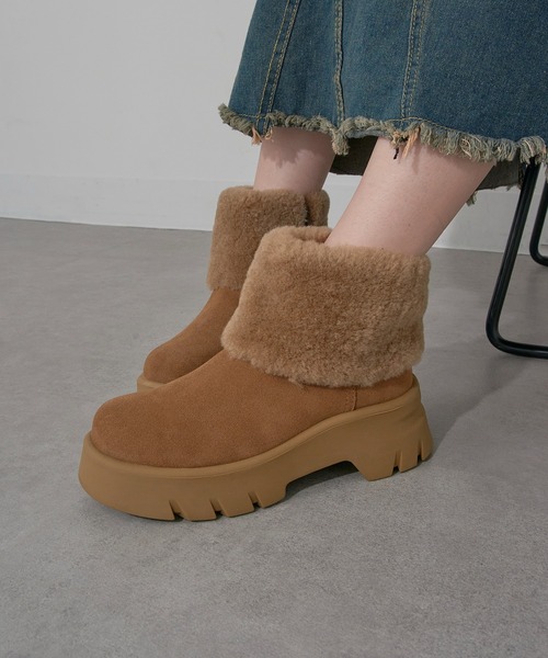 MOHI(モヒ)の「【MOHI】ファー付きムートンブーツ AFELPADO/R.MUTON GU1-3941211-AF-MU(ブーツ・レディース・キャメル/ブラック・38/36/37)」の7枚目の写真