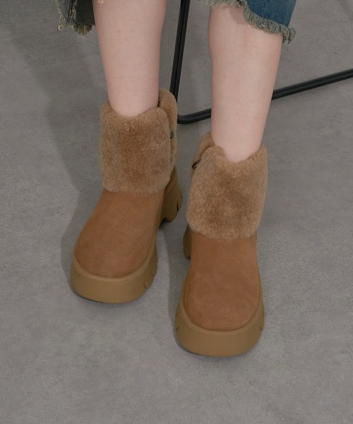 MOHI(モヒ)の「【MOHI】ファー付きムートンブーツ AFELPADO/R.MUTON GU1-3941211-AF-MU(ブーツ・レディース・キャメル/ブラック・38/36/37)」の6枚目の写真